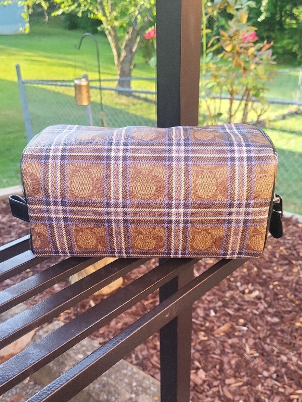 Coach Plaid Canvas & Black Leather Men’s Toiletry Kit - Picture 5 of 16